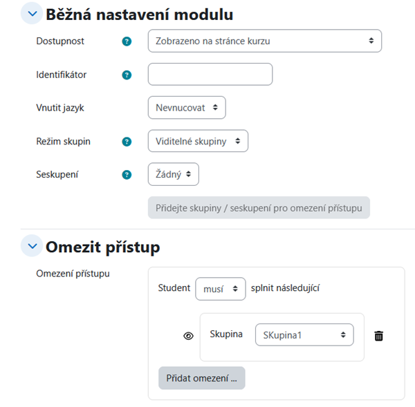 Uprava dostupnosti na určitou skupinu