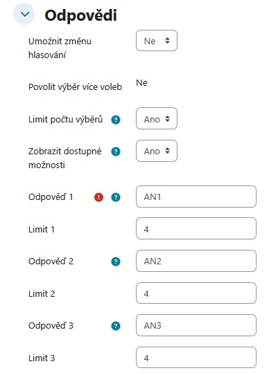 Úprava možností