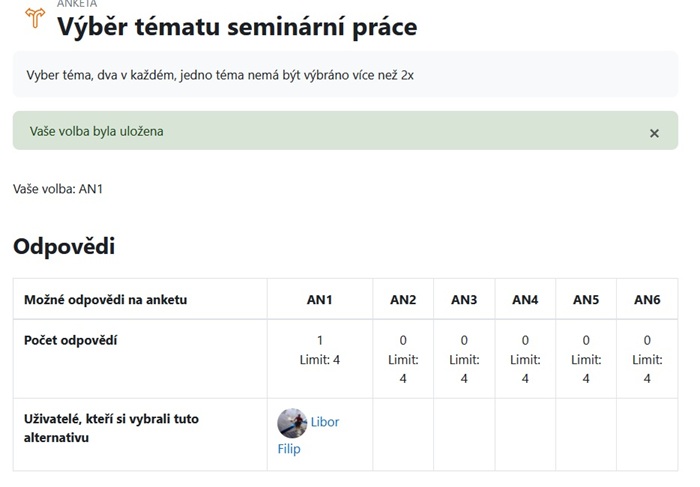 Anketa s jedním odevzdaným hlasem